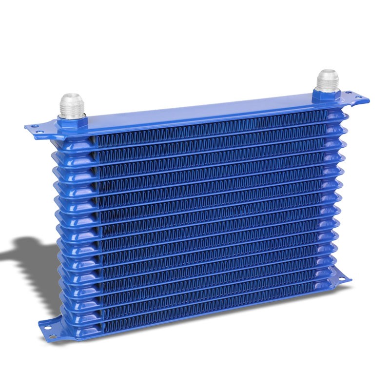 15 Row 10AN Blue Aluminum Engine/Transmission Oil Cooler+Silver Relocation Kit-Performance-BuildFastCar