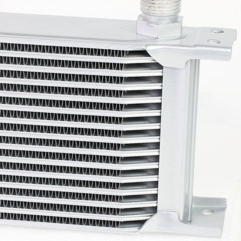 15 Row 10AN Silver Aluminum Engine/Transmission Oil Cooler+Silver Relocation Kit-Performance-BuildFastCar