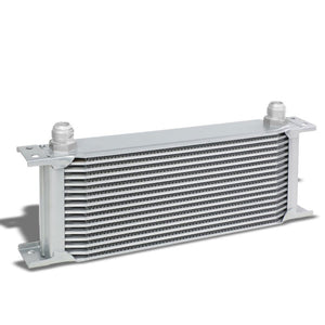 16 Row 10AN Silver Aluminum Engine/Transmission Oil Cooler+Black Relocation Kit-Performance-BuildFastCar