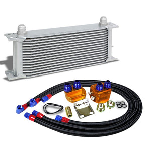 16 Row 10AN Silver Aluminum Engine/Transmission Oil Cooler+Black Relocation Kit-Performance-BuildFastCar