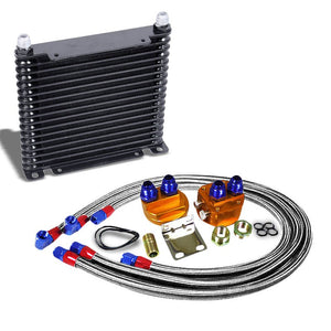 17 Row 42MM 10AN Black Aluminum Engine/Transmission Oil Cooler+Silver Relocation-Performance-BuildFastCar