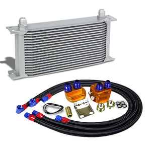 19 Row 10AN Silver Aluminum Engine/Transmission Oil Cooler+Black Relocation Kit-Performance-BuildFastCar