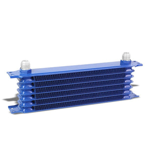 7 Row 10AN Blue Aluminum Engine/Transmission Oil Cooler+Black Relocation Kit-Performance-BuildFastCar