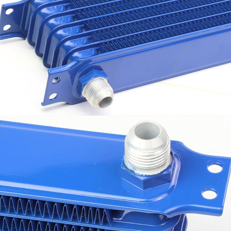 7 Row 10AN Blue Aluminum Engine/Transmission Oil Cooler+Black Relocation Kit-Performance-BuildFastCar