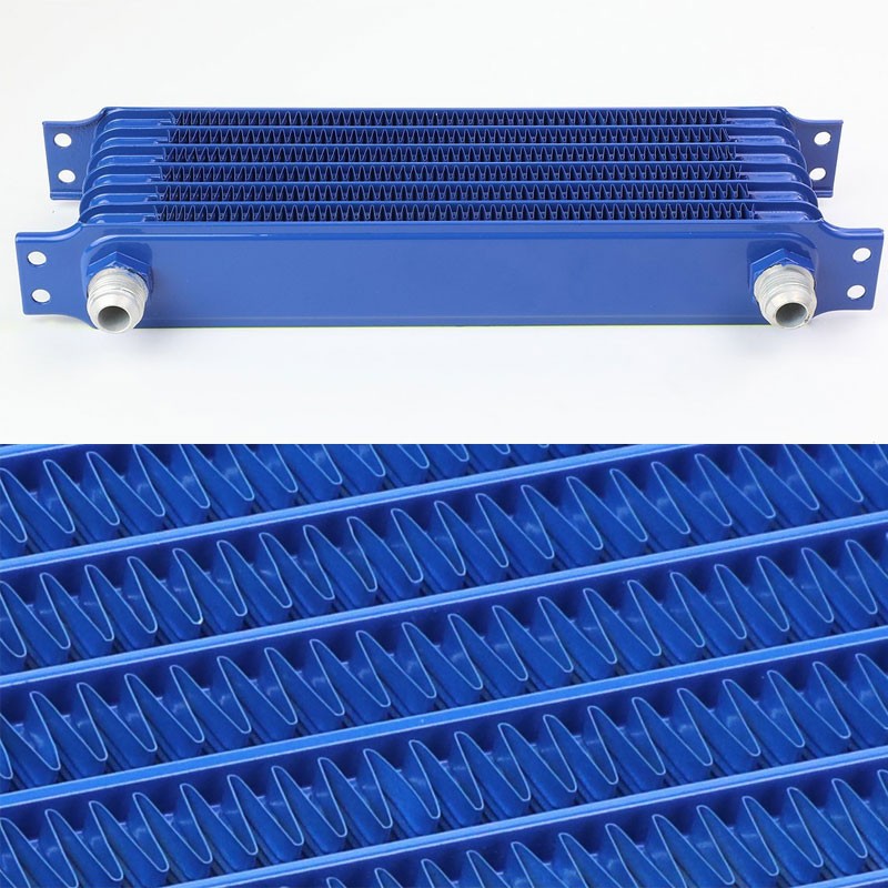 7 Row 10AN Blue Aluminum Engine/Transmission Oil Cooler+Silver Relocation Kit-Performance-BuildFastCar