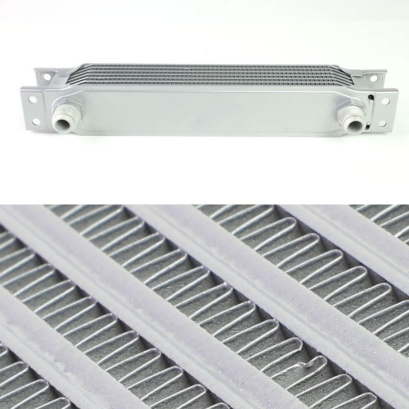 7 Row 10AN Silver Aluminum Engine/Transmission Oil Cooler+Black Relocation Kit-Performance-BuildFastCar