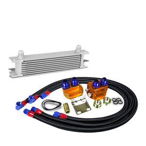 9 Row 10AN Silver Aluminum Engine/Transmission Oil Cooler+Black Relocation Kit-Performance-BuildFastCar
