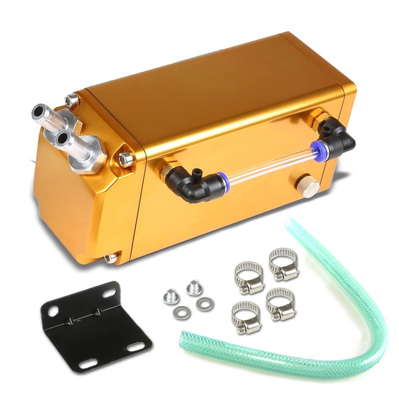 Gold Square Style Universal Aluminum Oil/Fuel Catch Tank/Can Reservoir Turbo-Performance-BuildFastCar