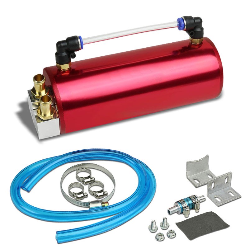 Red Universal Aluminum Racing Oil Catch Tank Round Can Reservoir Turbo Engine-Performance-BuildFastCar