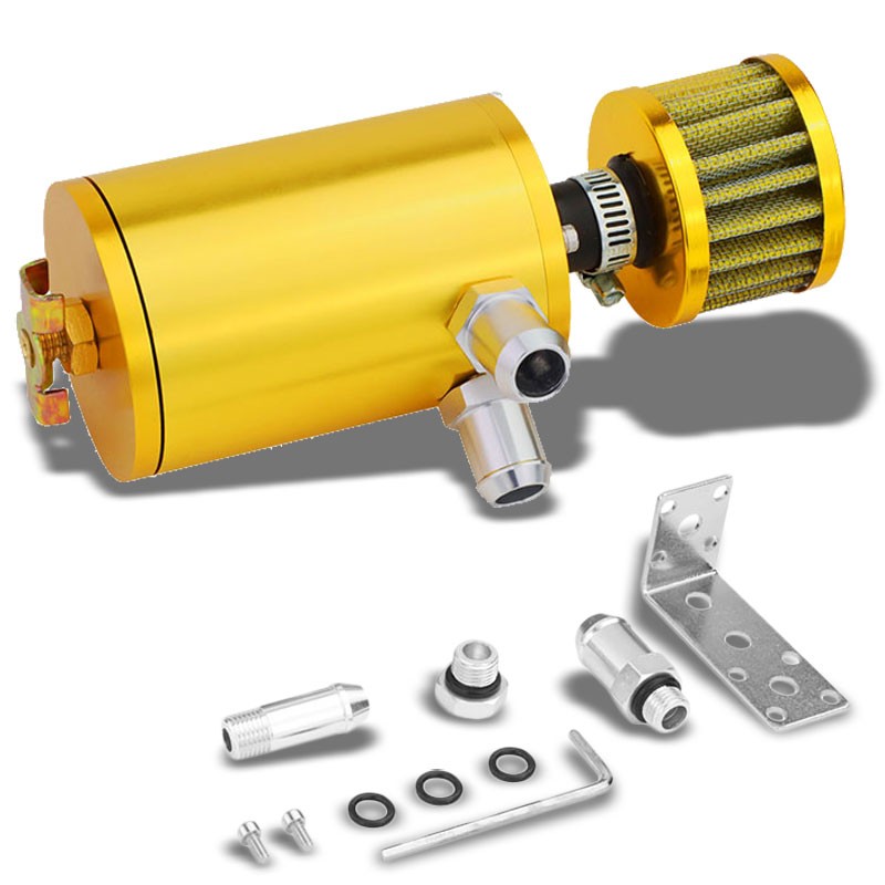 100ML Universal Gold 4.1" Round Engine Oil Catch Tank Can Reservoir+Air Filter-Performance-BuildFastCar
