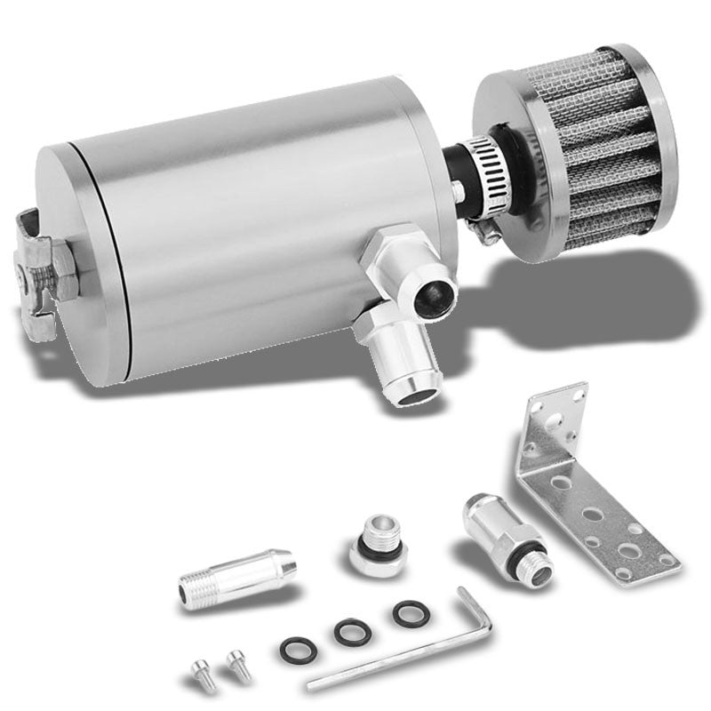 100ML Universal Silver 4.1" Round Engine Oil Catch Tank Can Reservoir+Air Filter-Performance-BuildFastCar