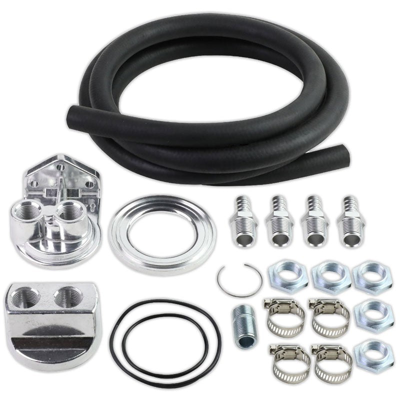 Aluminum Engine Oil Filter/Cooler Relocation Kit Plate Adapter MALE Fitting+Hose-External Engine-BuildFastCar-BFC-OFR-FOR79MUT