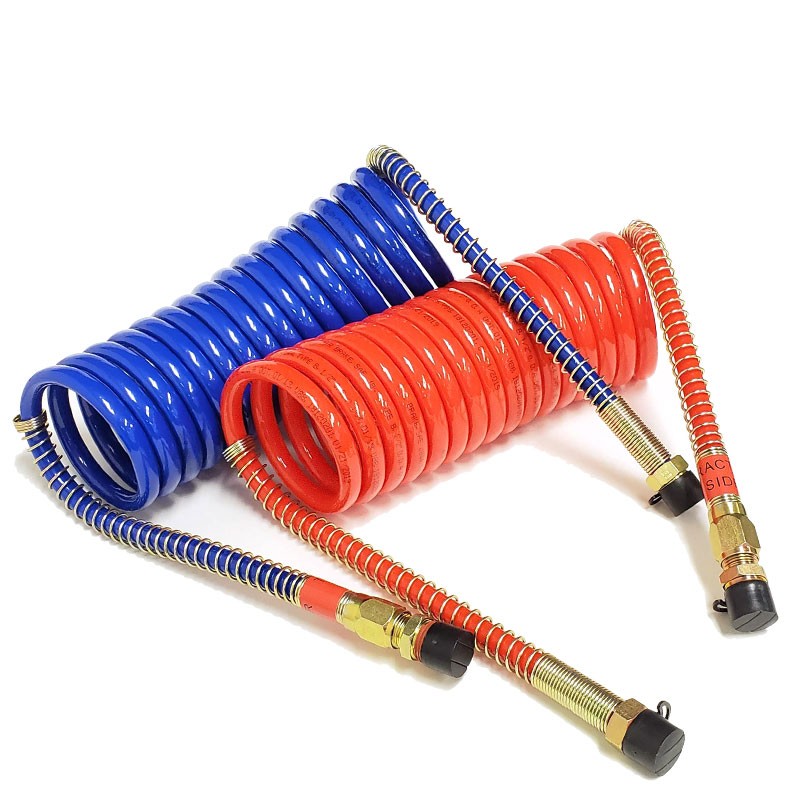 Phillips 11-715 Blue/Red 15' Long Steel Spring Coiled Air Brake Hose For Trailer-Trailer Brake Parts-BuildFastCar-BFC-TTP-COAI-PHIL-11-715