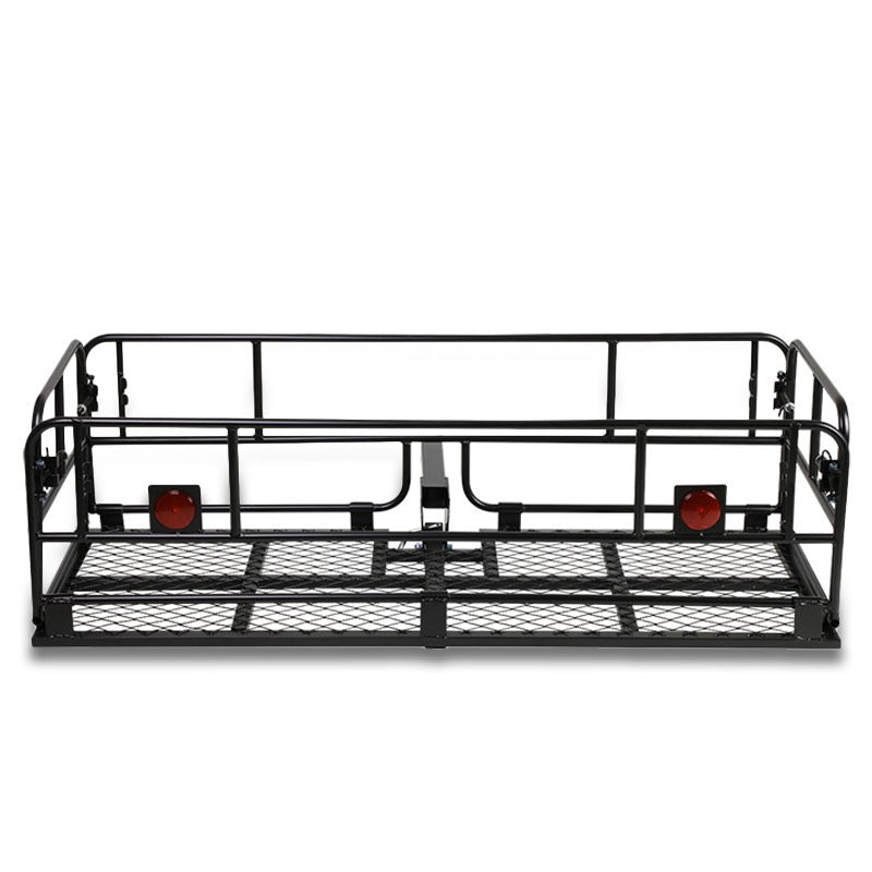 Coated Black Fold-Up 2" Hitch Rear Mount Cargo Carrier Basket Baggae Luggage Box-Exterior-BuildFastCar