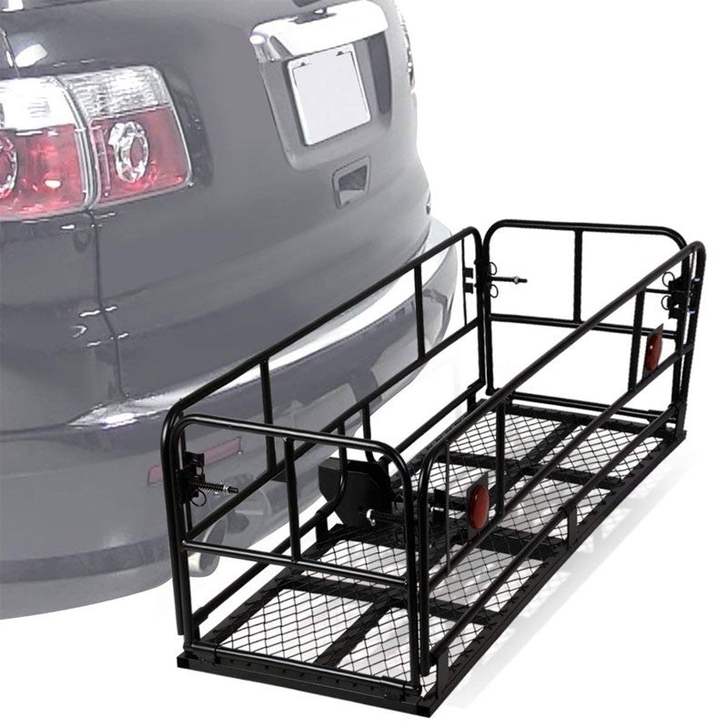 Coated Black Fold-Up 2" Hitch Rear Mount Cargo Carrier Basket Baggae Luggage Box-Exterior-BuildFastCar