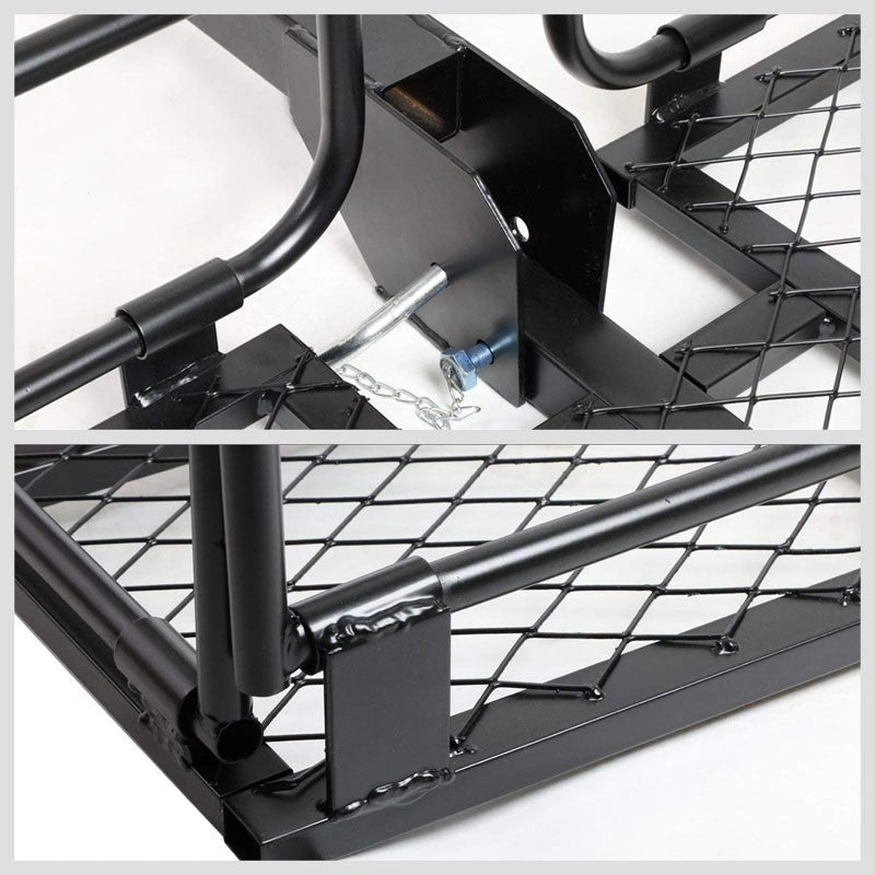 Coated Black Fold-Up 2" Hitch Rear Mount Cargo Carrier Basket Baggae Luggage Box-Exterior-BuildFastCar