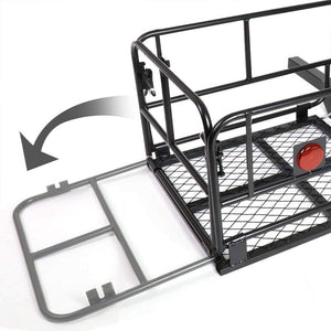 Coated Black Fold-Up 2" Hitch Rear Mount Cargo Carrier Basket Baggae Luggage Box-Exterior-BuildFastCar