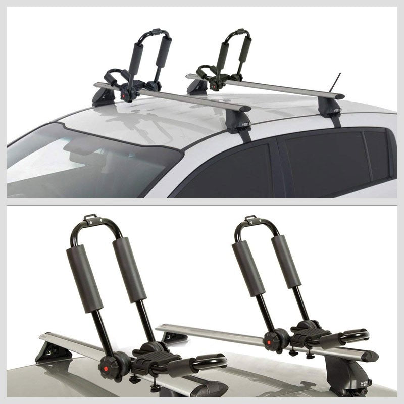 Adjustable Fold-Up Cross Bar Roof Rails Mount Kayak Canoe Carrier Holder Rack-Exterior-BuildFastCar