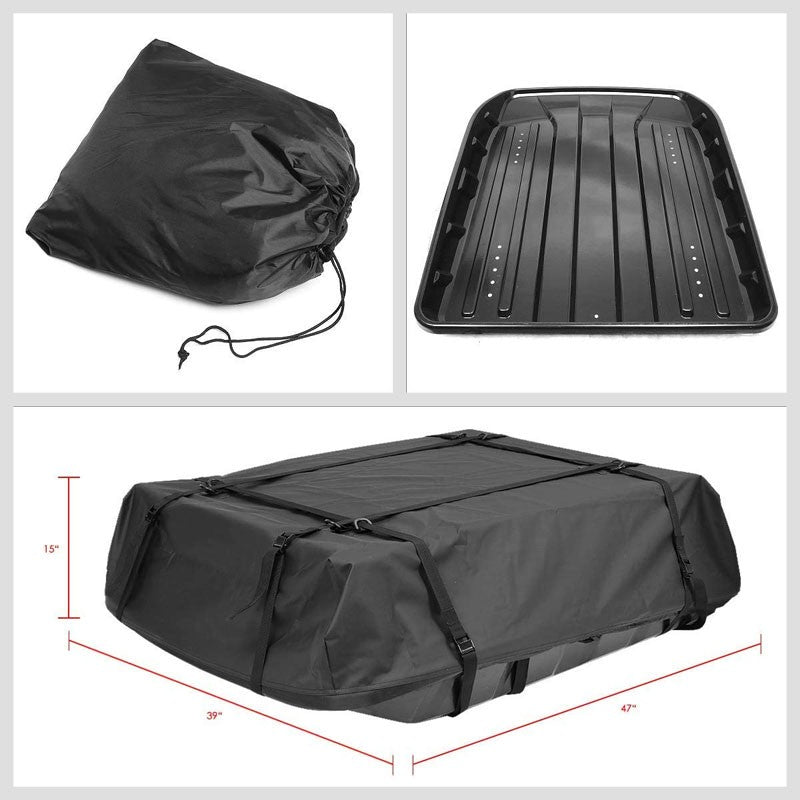Black Universal Top Roof Rack Rail Cargo Storage Bag W/ABS Base Travel Luggage-Roof Parts-BuildFastCar