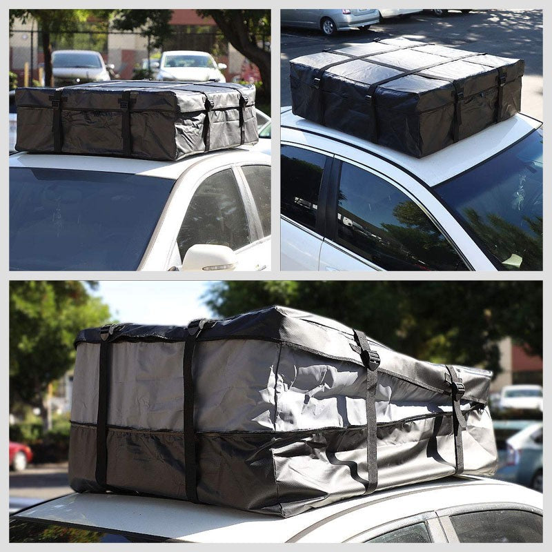 Black Universal Top Roof Rack Rail Cargo Storage Bag Travel Camping Luggage-Roof Parts-BuildFastCar
