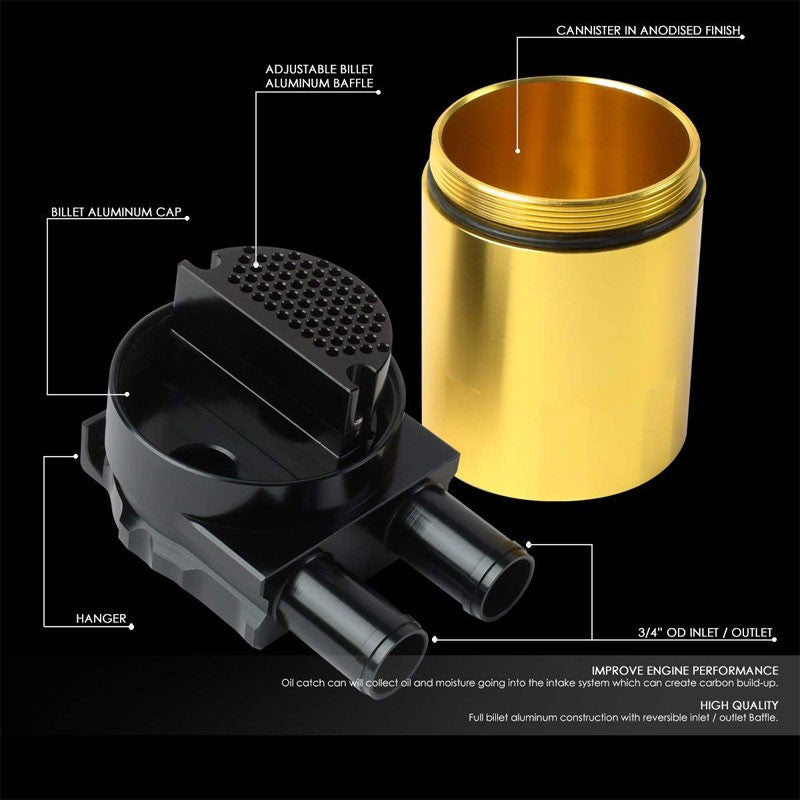 Universal Aluminum Sealed Baffled Gold 240ML 2 Port Oil Catch Tank Can Reservoir-Performance-BuildFastCar