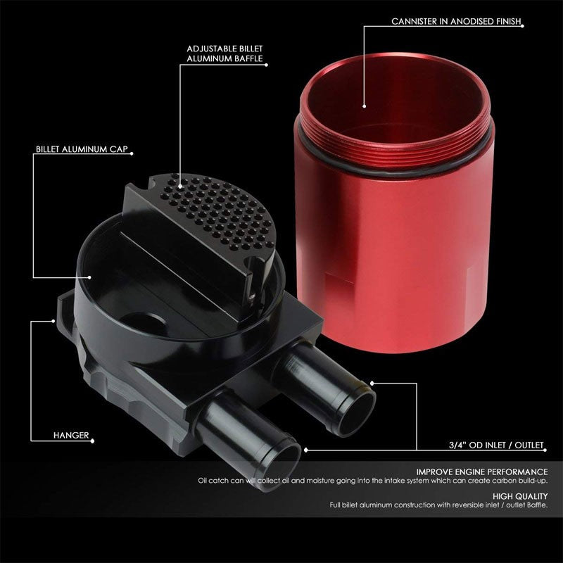 Universal Aluminum Sealed Baffled Red 240ML 2 Port Oil Catch Tank Can Reservoir-Performance-BuildFastCar