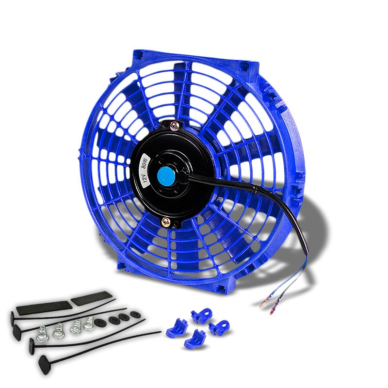 Universal 10" Blue Slim Reversible Electric Radiator Motor Cooling Fan+Mounting-Performance-BuildFastCar