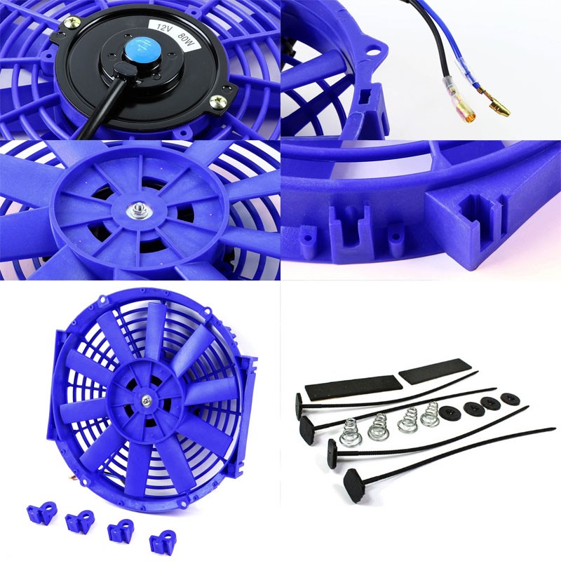 Universal 10" Blue Slim Reversible Electric Radiator Motor Cooling Fan+Mounting-Performance-BuildFastCar
