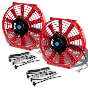 2x Universal 10" SLIM Red PULL/PUSH Electric Radiator Engine Bay Cooling Fan-Performance-BuildFastCar