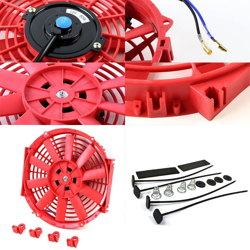 Universal 10" Red Slim Reversible Electric Radiator Motor Cooling Fan+Mounting-Performance-BuildFastCar