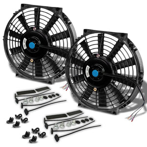 2x Universal 10" SLIM Black PULL/PUSH Electric Radiator Engine Bay Cooling Fan-Performance-BuildFastCar