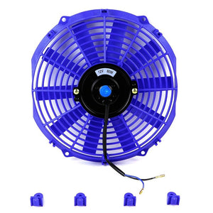 Universal 12" Blue Slim Reversible Electric Radiator Motor Cooling Fan+Mounting-Performance-BuildFastCar
