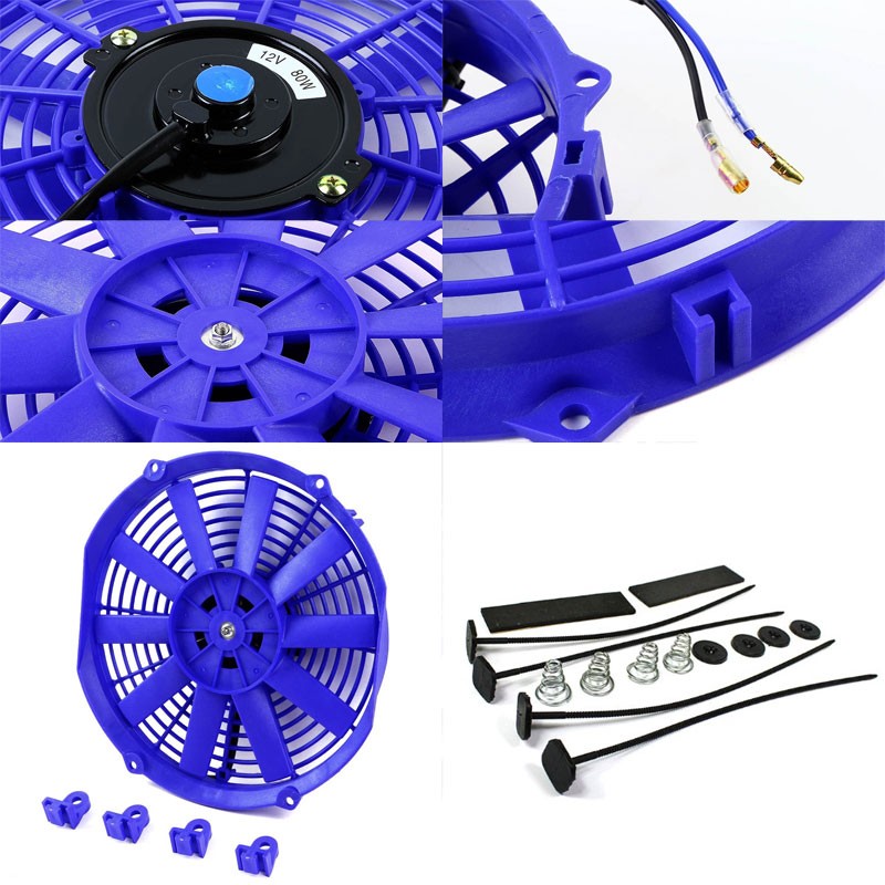 2x Universal 12" SLIM Blue Reversible Electric Electric Radiator Cooling Fan-Performance-BuildFastCar