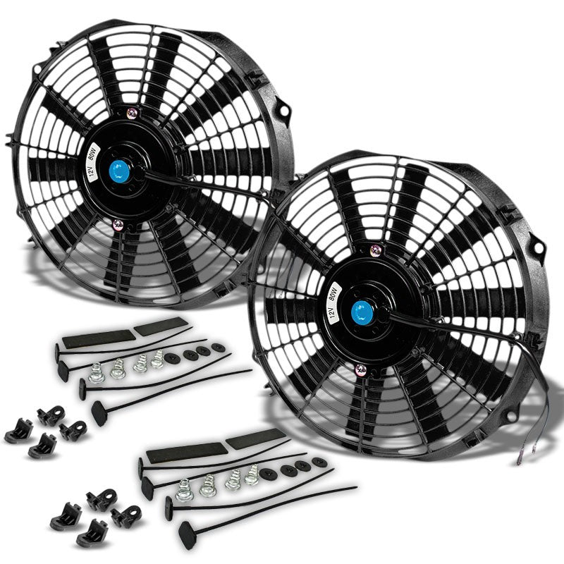 2x Universal 12" SLIM Black Reversible Electric Electric Radiator Cooling Fan-Performance-BuildFastCar