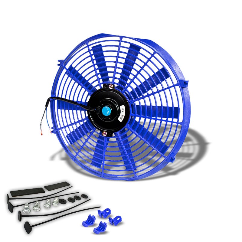 Universal 14" Blue Slim Reversible Electric Radiator Motor Cooling Fan+Mounting-Performance-BuildFastCar