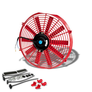 Universal 14" Red Slim Reversible Electric Radiator Motor Cooling Fan+Mounting-Performance-BuildFastCar
