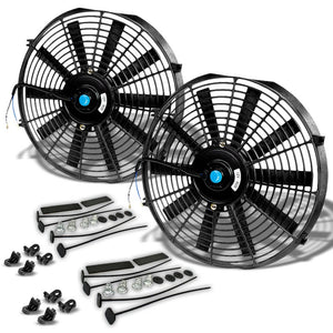 2x Universal 14" SLIM Black PULL/PUSH Electric Radiator Engine Bay Cooling Fan-Performance-BuildFastCar