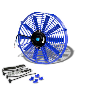 Universal 16" Blue Slim Reversible Electric Radiator Motor Cooling Fan+Mounting-Performance-BuildFastCar