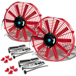 2x Universal 16" Red Slim PULL/PUSH Radiator Engine Motor Cooling Fan+Mounting-Performance-BuildFastCar
