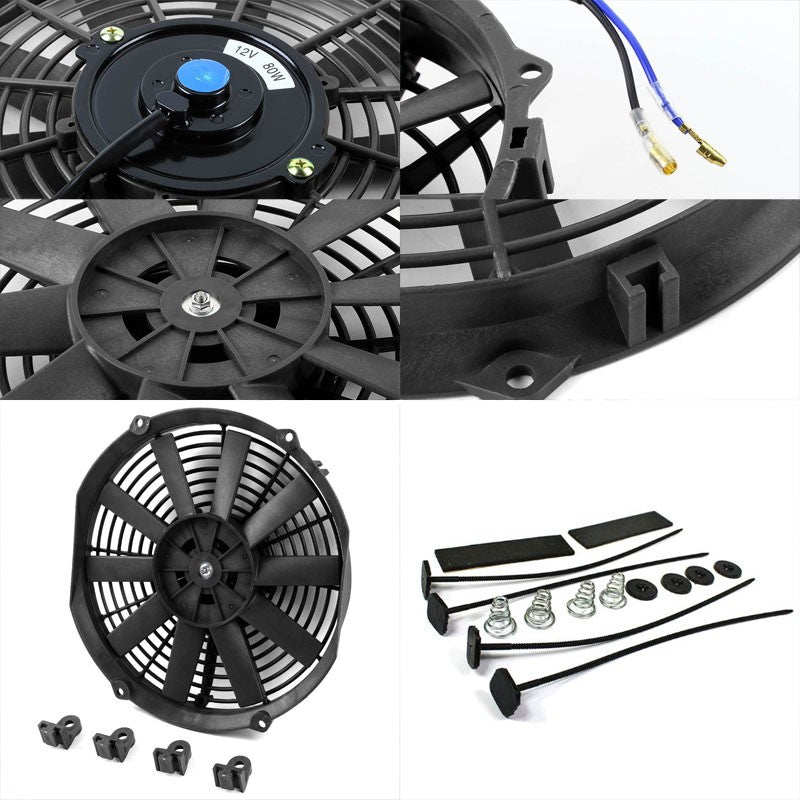 Universal 16" Black Slim Reversible Electric Radiator Motor Cooling Fan Mounting-Performance-BuildFastCar