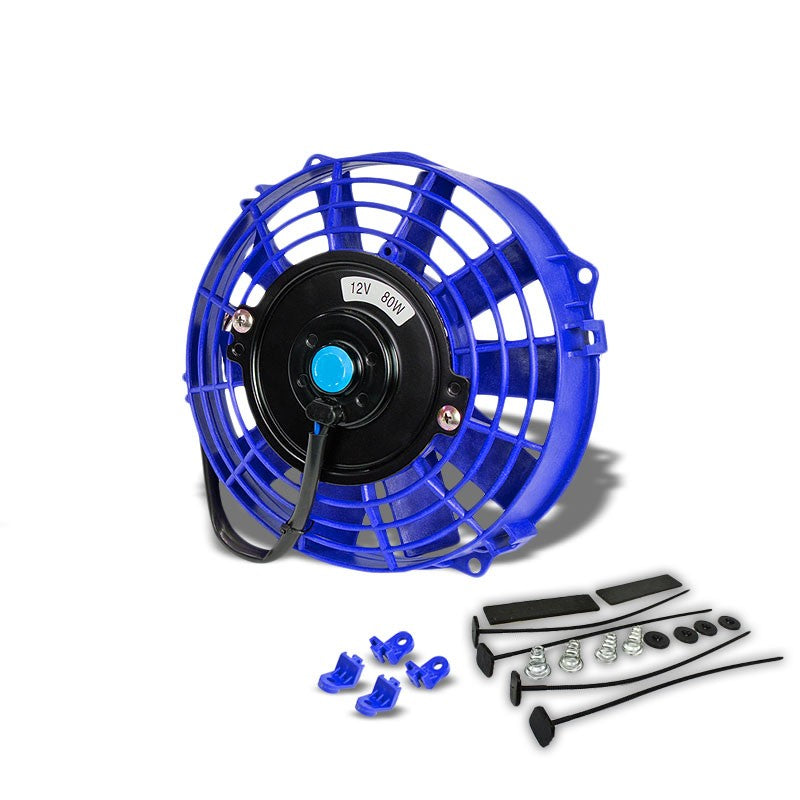 Universal 7" Blue Slim Reversible Electric Radiator Motor Cooling Fan+Mounting-Performance-BuildFastCar