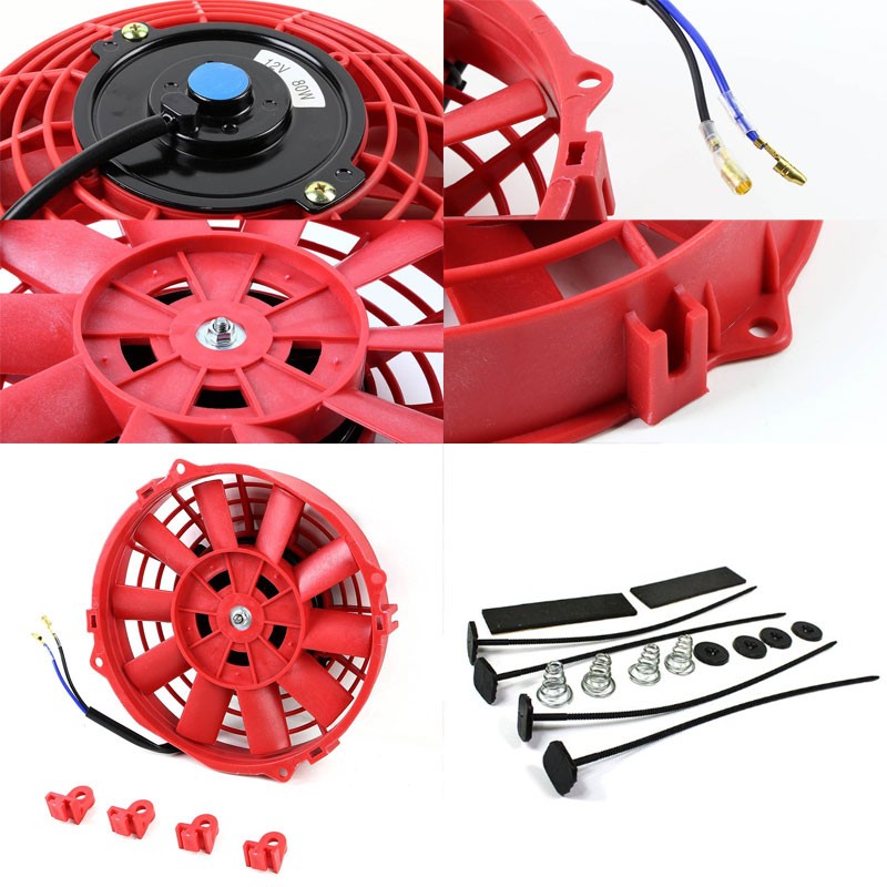 2x Universal 7" Red Slim Reversible Electric Radiator Motor Cooling Fan Mounting-Performance-BuildFastCar