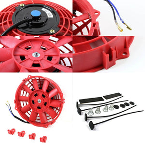 2x Universal 7" Red Slim Reversible Electric Radiator Motor Cooling Fan Mounting-Performance-BuildFastCar