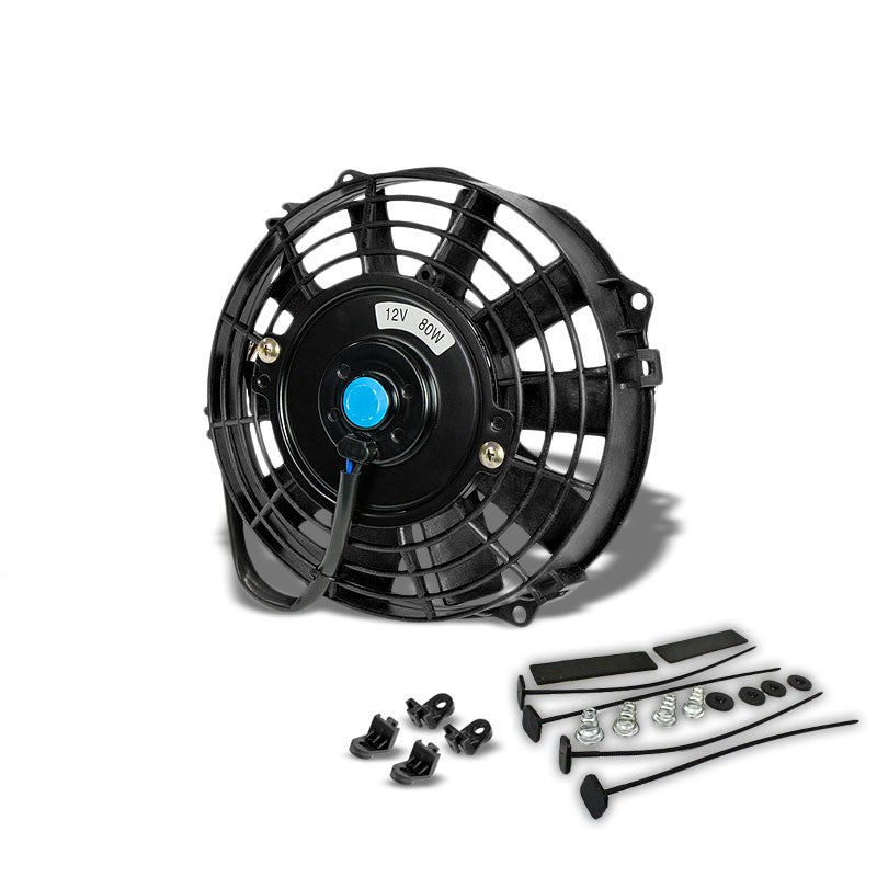 Universal 7" Black Slim Reversible Electric Radiator Motor Cooling Fan+Mounting-Performance-BuildFastCar