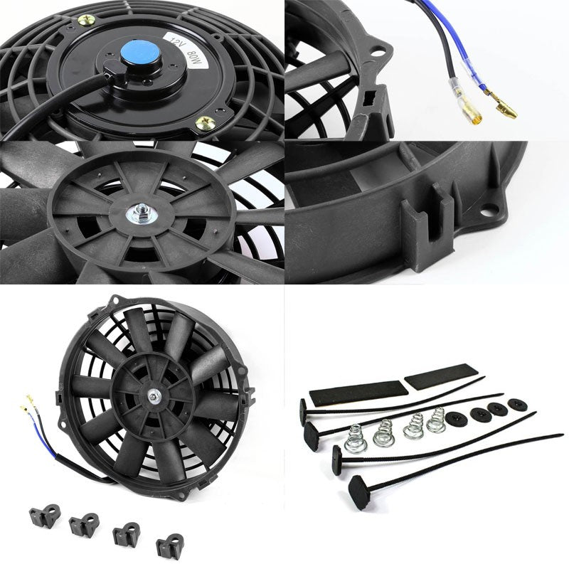 2x Universal 7" Black Slim Electric Radiator Motor Cooling Fan+ Front Mounting-Performance-BuildFastCar