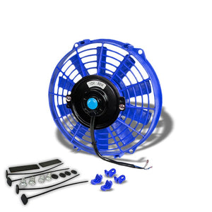 Universal 9" Blue Slim Reversible Electric Radiator Motor Cooling Fan+Mounting-Performance-BuildFastCar