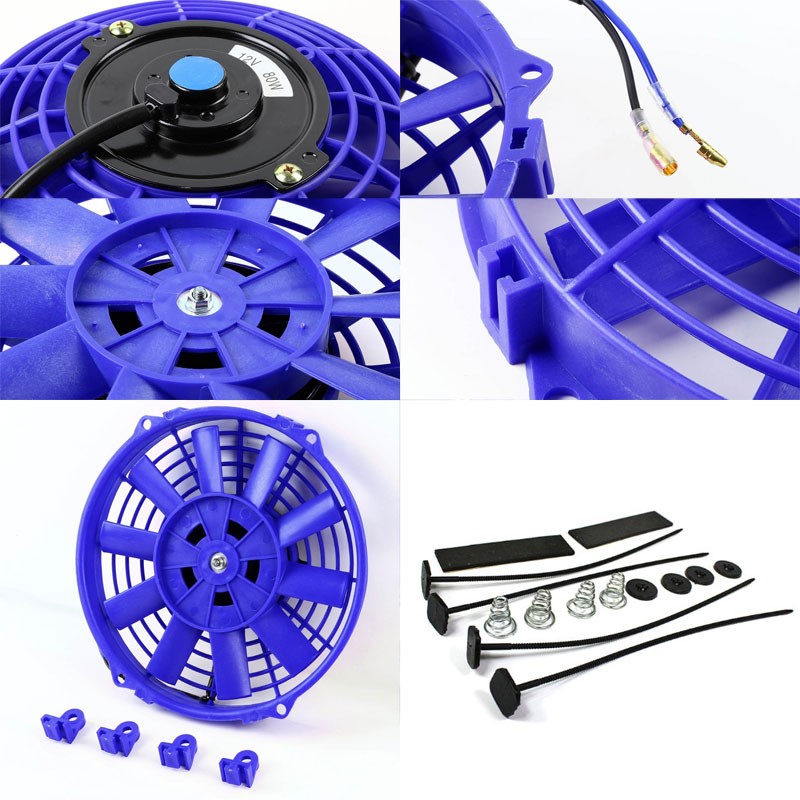2x Universal 9" Blue Slim Electric Radiator Motor Cooling Fan+ Front Mounting-Performance-BuildFastCar