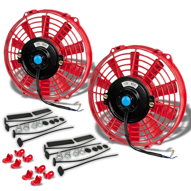 2x Universal 9" Red Slim PULL/PUSH Electric Radiator Motor Cooling Fan+Mounting-Performance-BuildFastCar