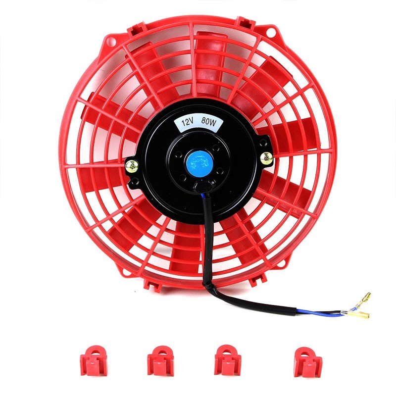 Universal 9" Red Slim Reversible Electric Radiator Motor Cooling Fan+Mounting-Performance-BuildFastCar