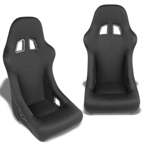 2x Black Fixed Bucket Style L+R Woven Fabric TY25 Sport Spec Racing Seats+Slider-Interior-BuildFastCar